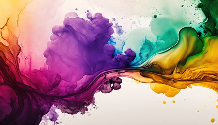 Beautiful abstract bright colored dissolved ink paints in water. Horizontal banner with copy space. AI generative image.の素材