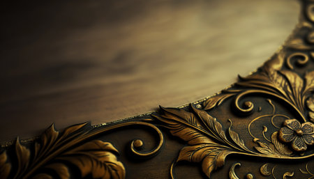 Abstract vintage background with copy space on dark wooden horizontal background. AI generative image.の素材