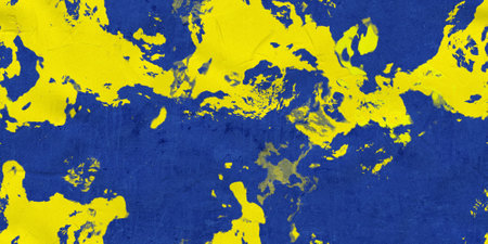 yellow concrete background, blue plaster wallの写真素材