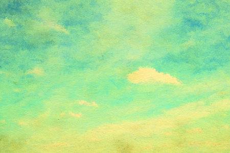 retro sky painting pattern on old paper texture. vintage watercolor clouds.の写真素材