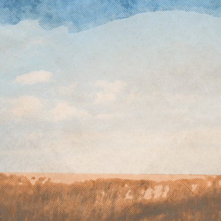 in the fields, retro background on old paper textureの写真素材