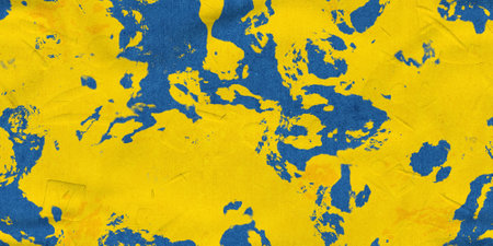 yellow concrete background, blue plaster wallの写真素材