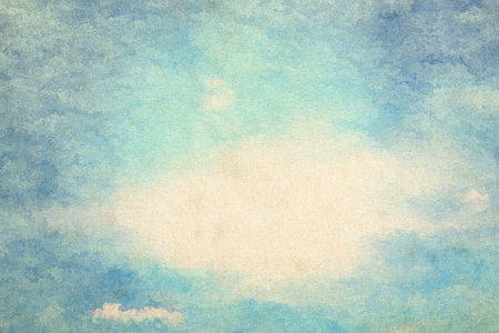 retro sky painting pattern on old paper texture. vintage watercolor clouds.の写真素材