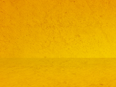 yellow plaster wall, old grunge room, interior backgroundの写真素材