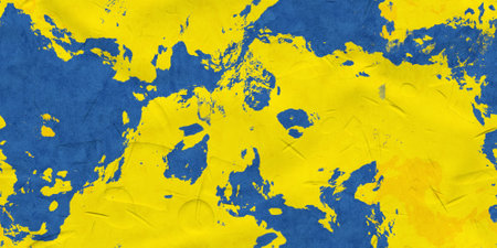 yellow concrete background, blue plaster wallの写真素材