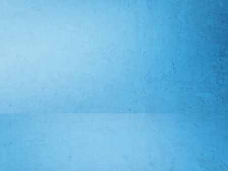 blue plaster wall, old grunge room, interior backgroundの写真素材