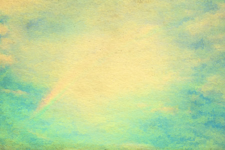 retro sky painting pattern on old paper texture. vintage watercolor clouds.の写真素材