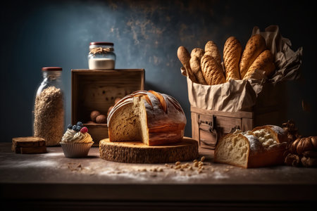 Different baked goods still life illustration. AI generated picture.の素材