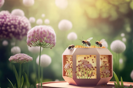 Apiary honey concept backdrop with copy space. AI generated picture.の素材