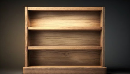 Empty clean wooden shelves with copy space. AI generative image.の素材