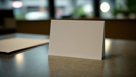 Modern business office interior with empty blank horizontal card copy space mockup. indoor background. AI generative image.の素材