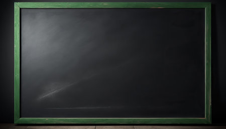Empty chalk board with wooden frame and copy space. school equipment. horizontal format. AI generative image.の素材