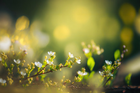 Botany backdrop. horizontal springtime banner. AI generated picture.の素材