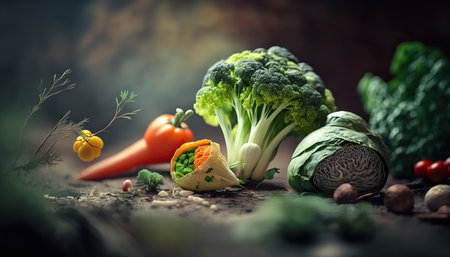 Assorted vegetables healthy food organic concept horizontal background. AI generative images.の素材