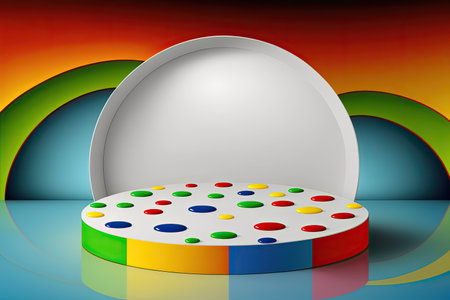 Abstract minimal pop art product podium display. Empty showcase layout. horizontal background. AI generative image.の素材