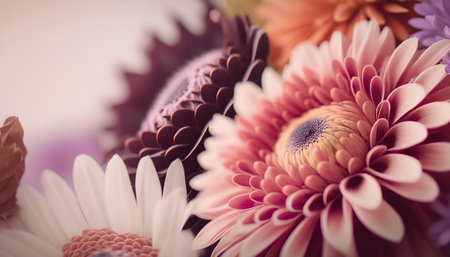 Beautiful floral horizontal banner with Dahlia flowers and copy space. AI generative image.の素材