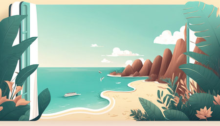 Advertising travel landing page design template, web site ui, ux mockup. Travel internet horizontal banner. AI generative image.の素材