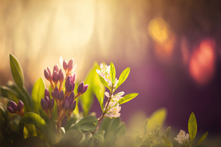 Botany backdrop. horizontal springtime banner. AI generated picture.の素材