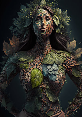 mother nature concept, beautiful dryad, Generative AIの素材