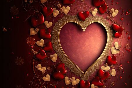 St. Valentine greeting card layout with hearts and blank place for text. AI generated picture.の素材