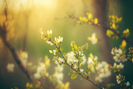Botany backdrop. horizontal springtime banner. AI generated picture.の素材