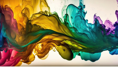 Beautiful abstract bright colored dissolved ink paints in water. Horizontal banner with copy space. AI generative image.の素材