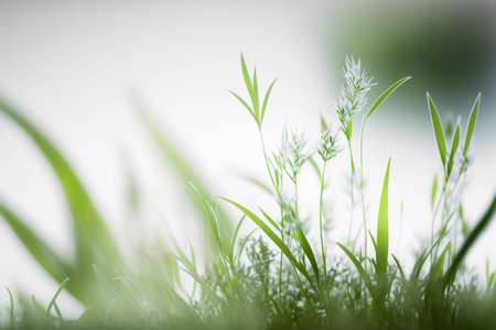 Blurred greenery herbal banner template. abstract green bio concept. AI generated picture.の素材