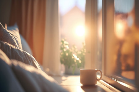 Mug with coffee or tea with copy space. AI generated picture.の素材