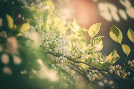 Botany backdrop. horizontal springtime banner. AI generated picture.の素材