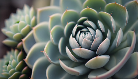 Beautiful abstract nature horizontal background with close up succulent plant. AI generative image.の素材