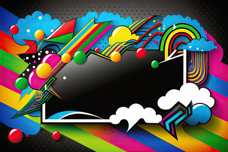 Abstract bright colored comic style pop art background. horizontal format. AI generative image.の素材