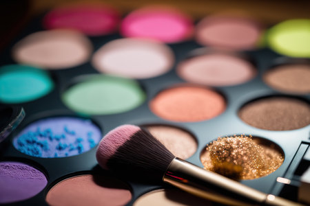 Abstract background with close up professional make-up products. beauty industry accessories. AI generated picture.の素材