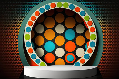 Abstract minimal pop art product podium display. Empty showcase layout. horizontal background. AI generative image.の素材