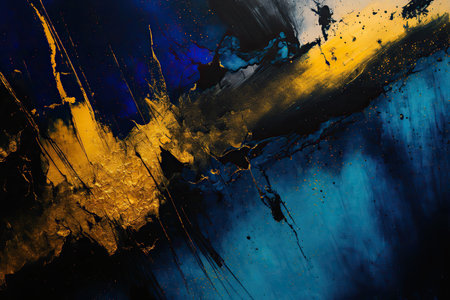 Abstract oil paint splashes on canvas. AI generated image.の素材