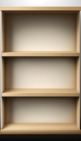Empty clean wooden shelves with copy space. AI generative image.の素材