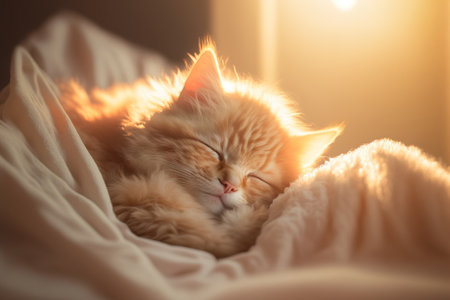 Little napping lovely kitty. Calm cat cub illustration. AI generated picture.の素材