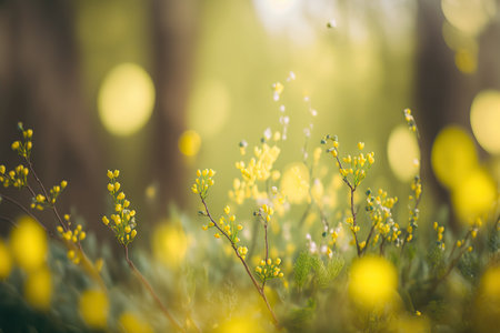 Botany bright morning backdrop. horizontal springtime banner. AI generated picture.の素材