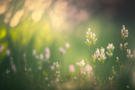 Botany backdrop. horizontal springtime banner. AI generated picture.の素材
