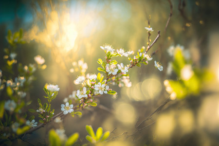 Botany backdrop. horizontal springtime banner. AI generated picture.の素材