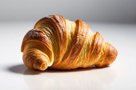 Close up fresh and tasty single croissant, breakfast food concept. bakery product. AI generative image.の素材