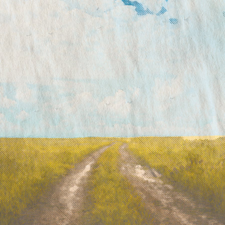 in the fields, retro background on old paper textureの写真素材