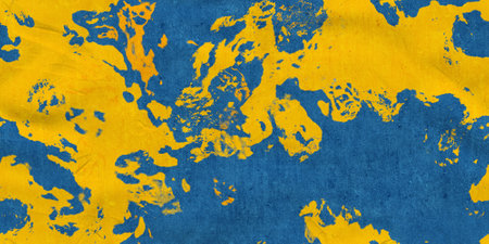 yellow concrete background, blue plaster wallの写真素材