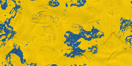 yellow concrete background, blue plaster wallの写真素材