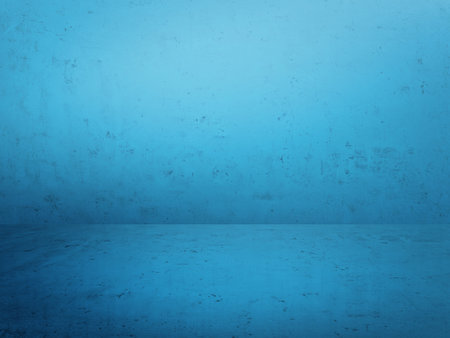 blue plaster wall, old grunge room, interior backgroundの写真素材