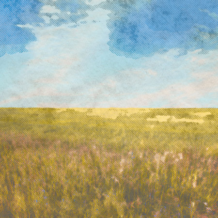 in the fields, retro background on old paper textureの写真素材