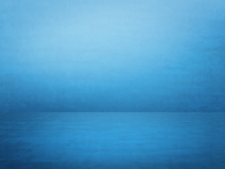 blue plaster wall, old grunge room, interior backgroundの写真素材