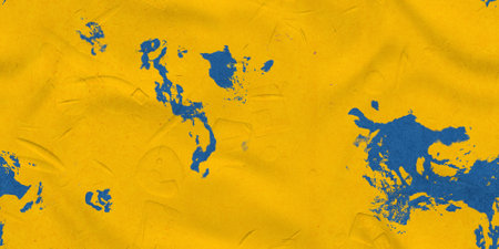 yellow concrete background, blue plaster wallの写真素材