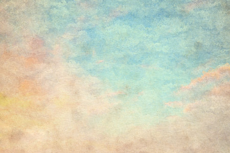 retro sky painting pattern on old paper texture. vintage watercolor clouds.の写真素材