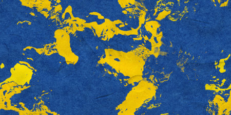 yellow concrete background, blue plaster wallの写真素材