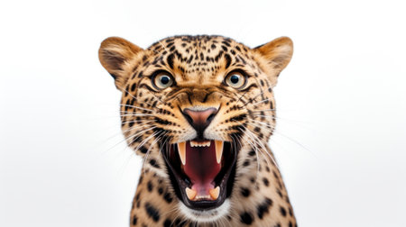 Close-up portrait of a leopard on a white background.の素材